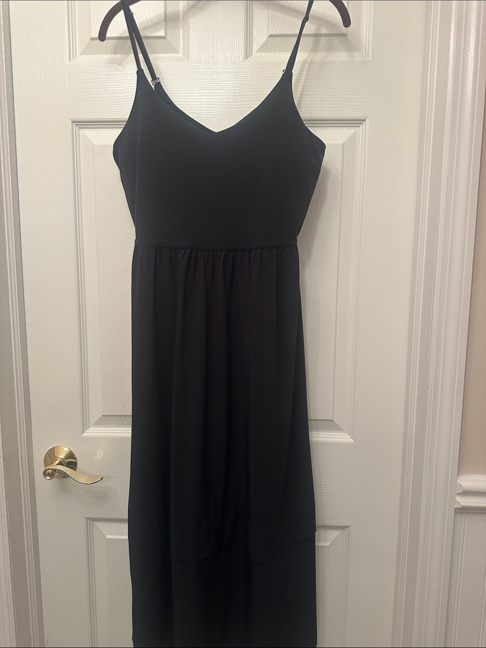 Athleta Elation Hybrid Black V-Neck Spaghetti-Strap Midi Dress NWOT - Picture 3 of 12